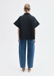 Boxy Short Sleeve Shirt in Cotton Poplin - Black - CO Collections